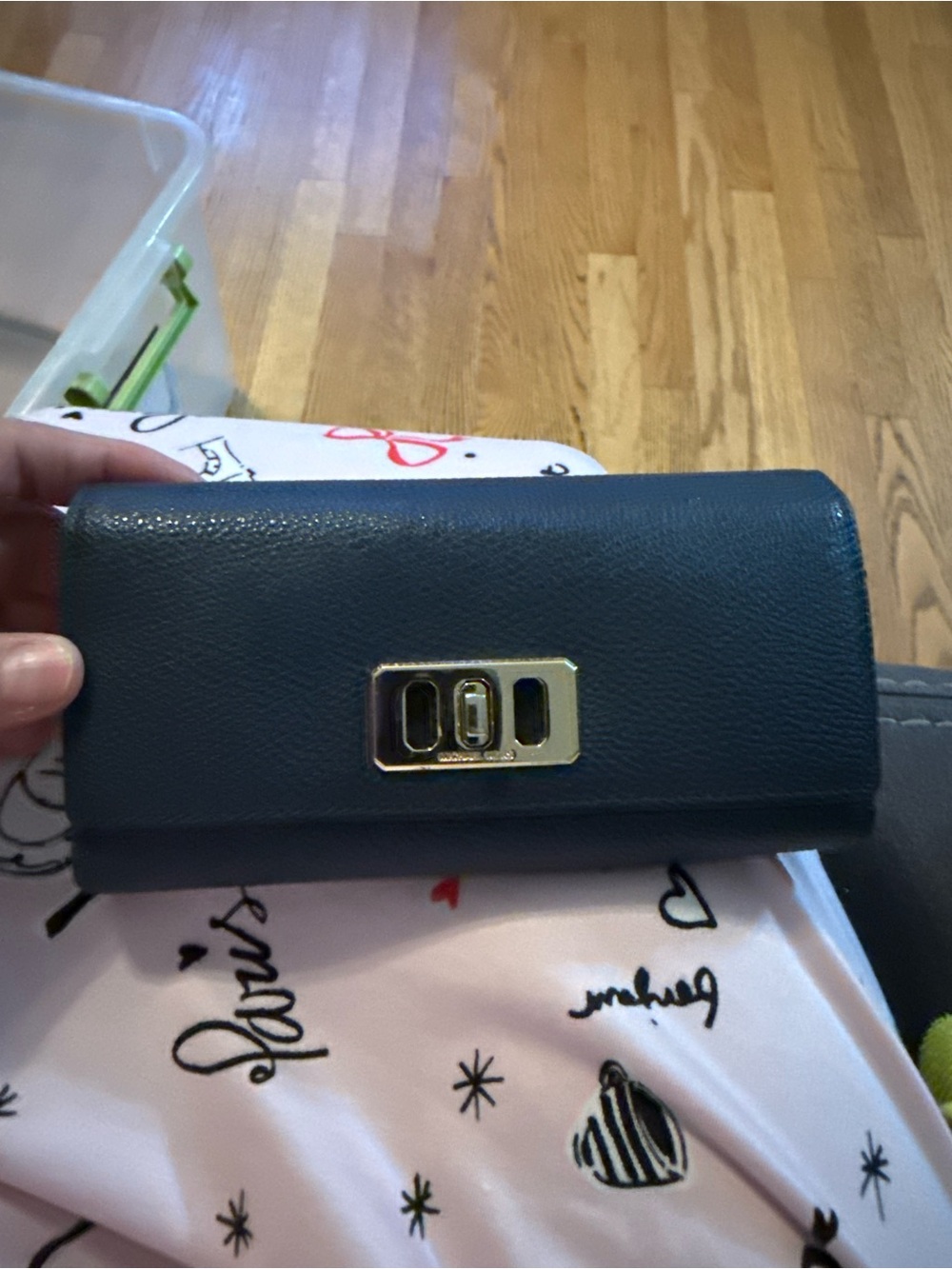 Michael Kors Navy Blue Leather Wallet with Gold Hardware